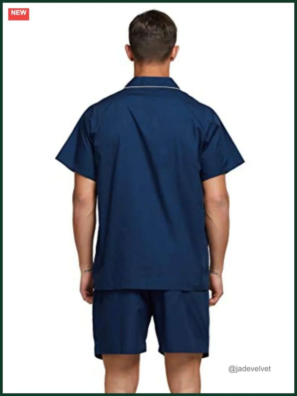 Mens Short Sleeve Pajama Set 100% Cotton Button Down Top Elastic Drawstring